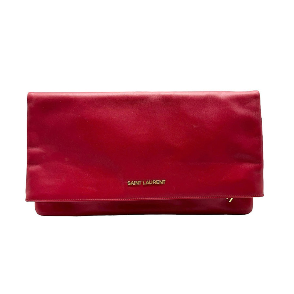 Saint Laurent clutch bag leather red gold